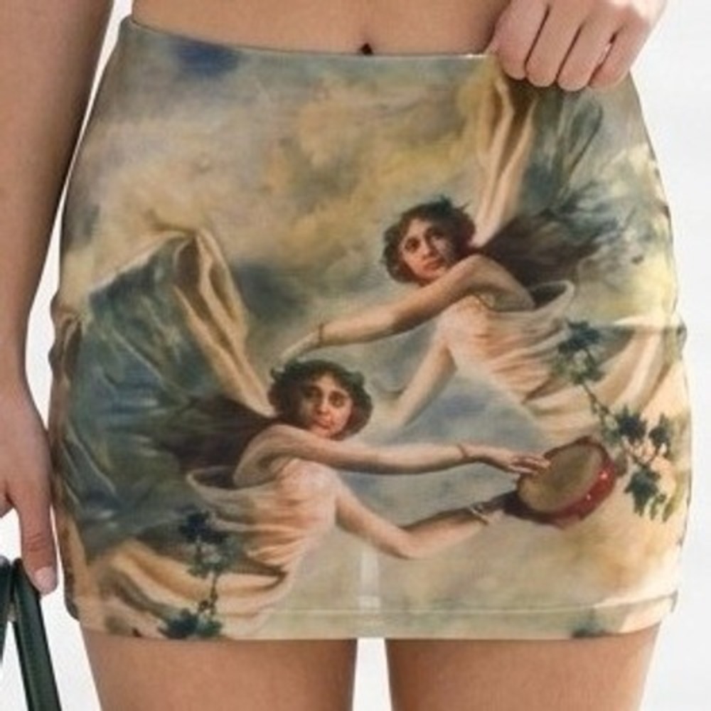 Edikted Renaissance Angel Mesh Mini Skirt Womens Medium Multicolor NEW S12989